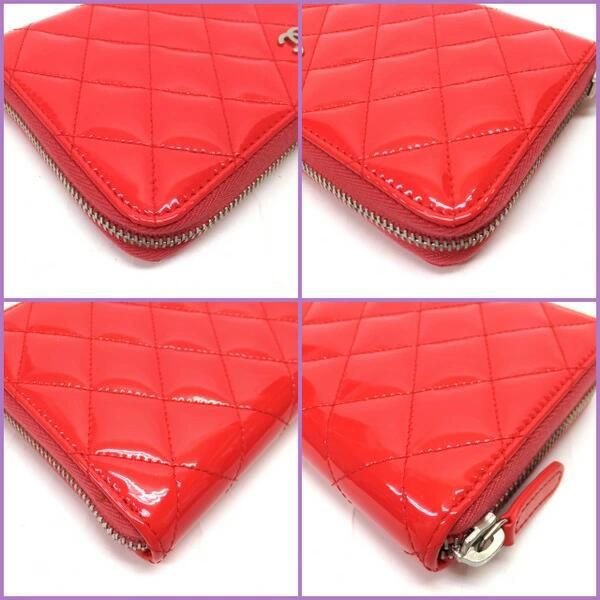 Chanel Zip Around Wallet Quilted Patent Leather Pink Silver — view 5