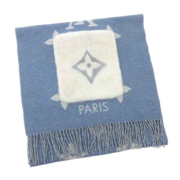 Louis Vuitton Cordray Cavic Scarf Cashmere Light Blue White Monogram Giant — view 2