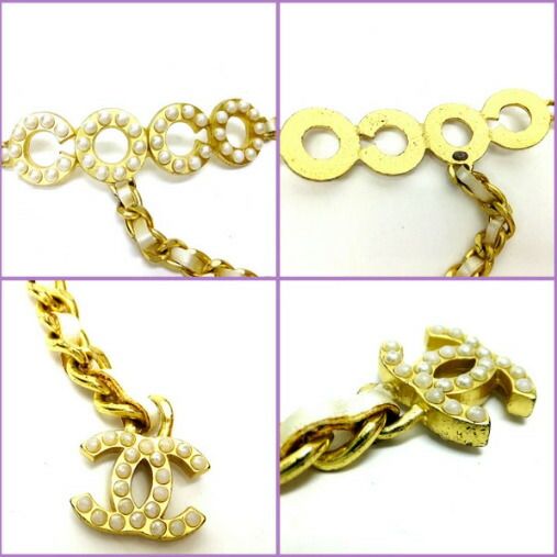 Chanel Chain Belt Satin Gold White CC Logo — view 2