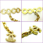 Chanel Chain Belt Satin Gold White CC Logo — view 2