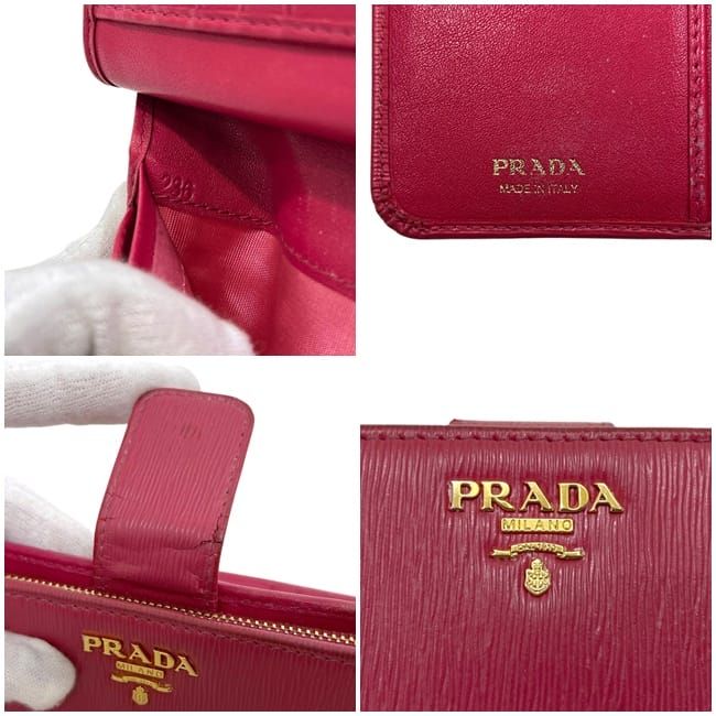 Prada Bifold Wallet Pink Peonia Folding Leather — view 6