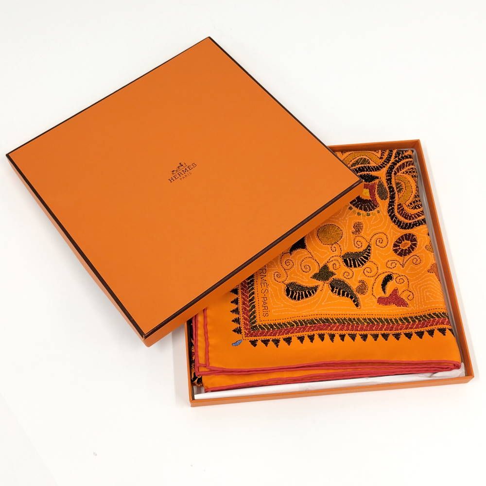 Hermes Carre 90 Scarf Kantha Silk Orange — view 6