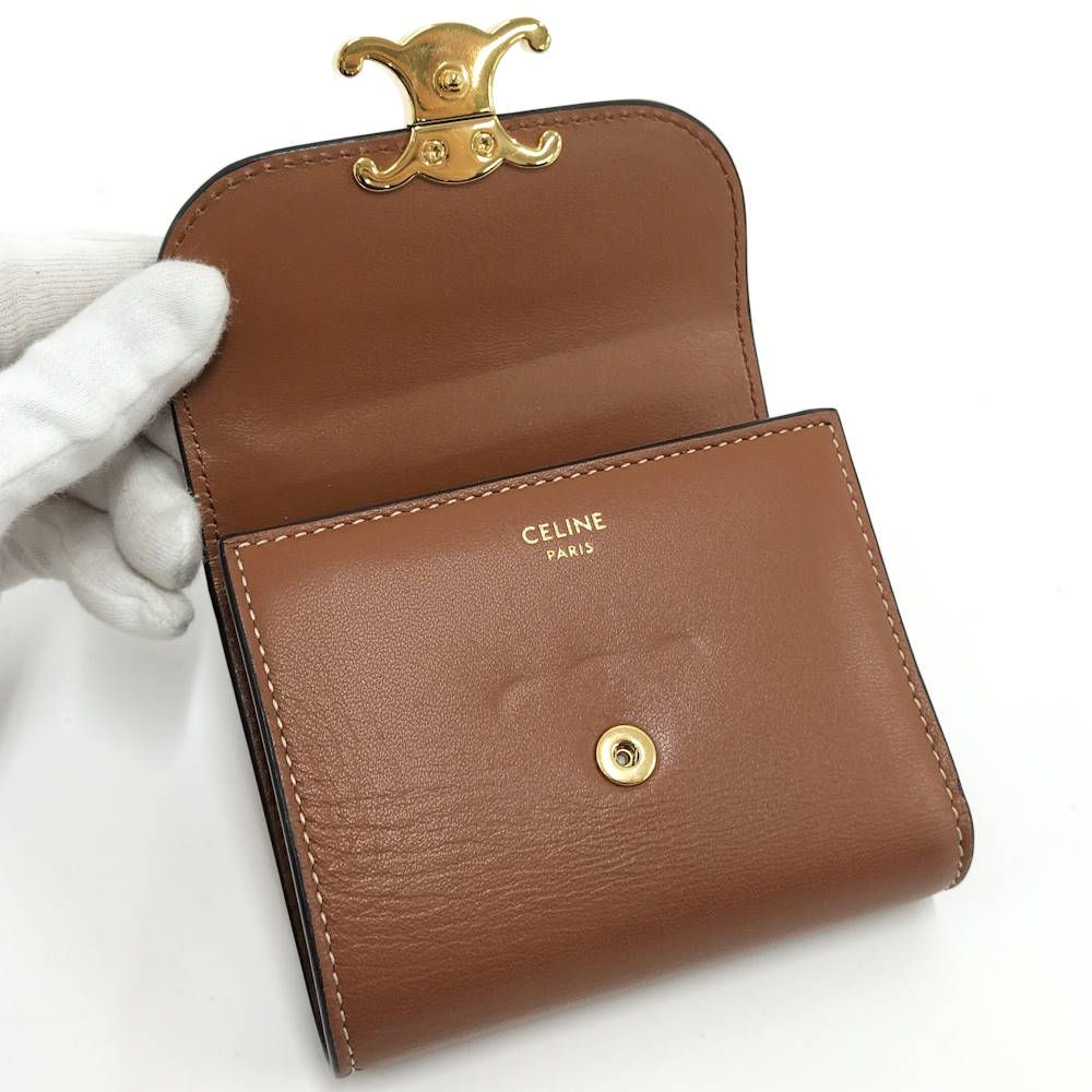 Celine Compact Wallet Small Triomphe Leather Brown Gold — view 4