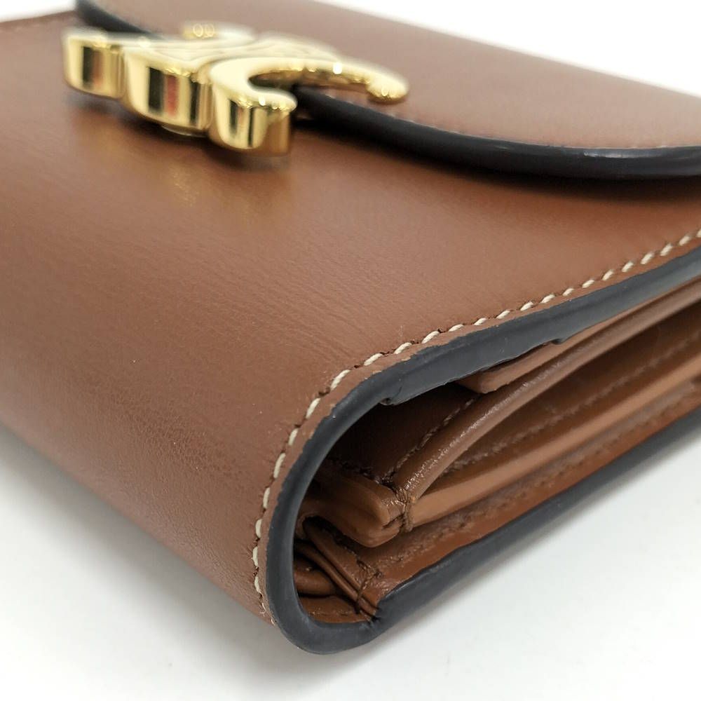 Celine Compact Wallet Small Triomphe Leather Brown Gold — view 6