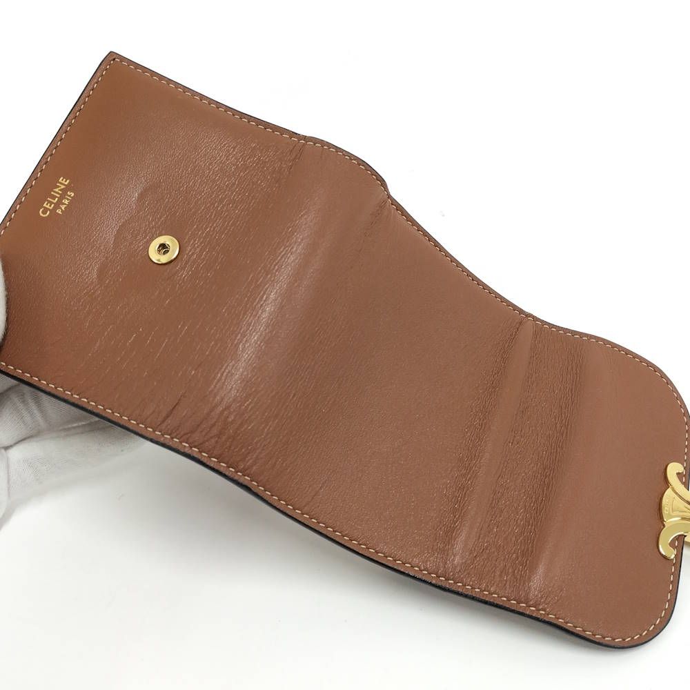 Celine Compact Wallet Small Triomphe Leather Brown Gold — view 7