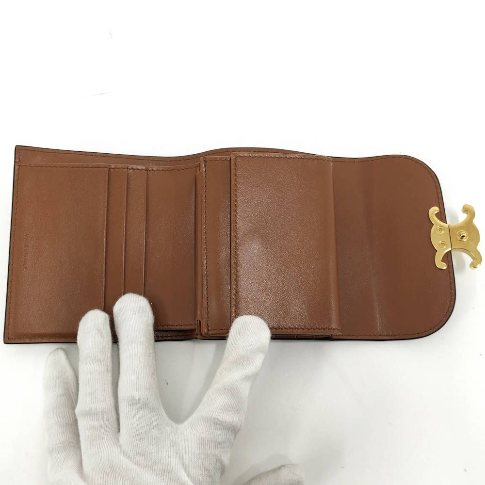 Celine Compact Wallet Small Triomphe Leather Brown Gold — view 2