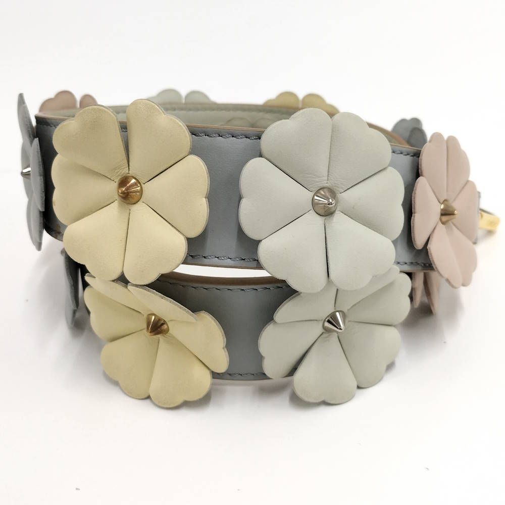 Fendi Shoulder Strap Flower Leather Gray Multicolor — view 4