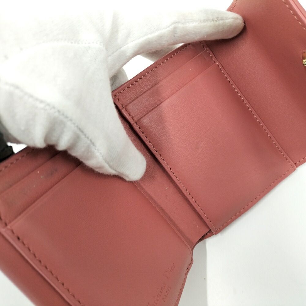 Dior Trifold Wallet Lady Lotus Leather Pink Coral — view 6
