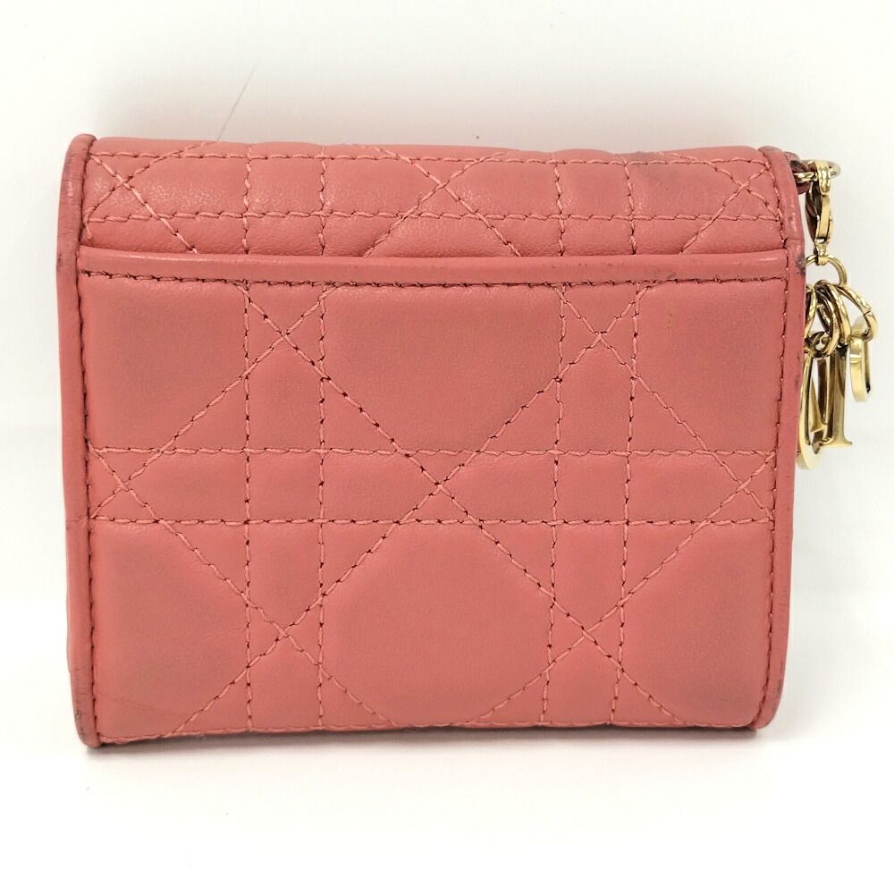 Dior Trifold Wallet Lady Lotus Leather Pink Coral — view 3
