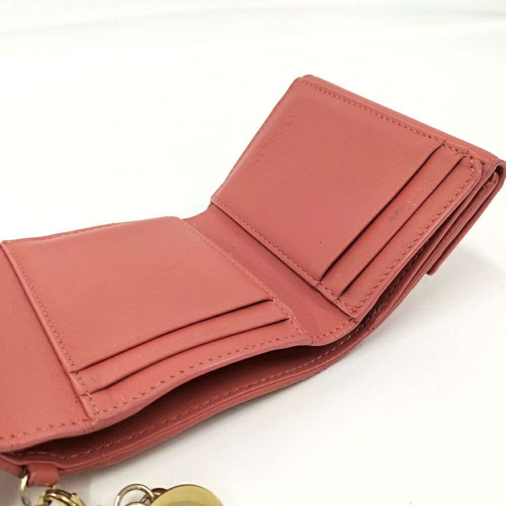 Dior Trifold Wallet Lady Lotus Leather Pink Coral — view 7