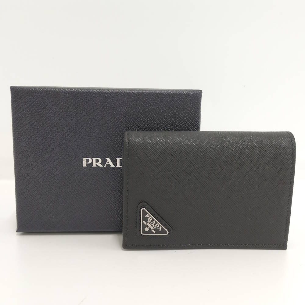 Prada Compact Wallet Bifold Triangle Logo Saffiano Leather Black — view 9