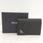 Prada Compact Wallet Bifold Triangle Logo Saffiano Leather Black — view 9