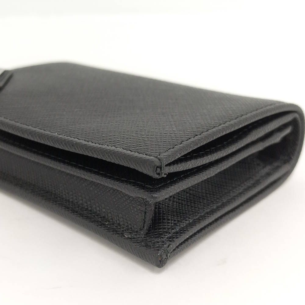 Prada Compact Wallet Bifold Triangle Logo Saffiano Leather Black — view 6