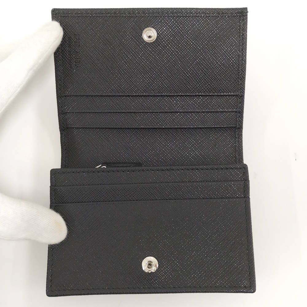 Prada Compact Wallet Bifold Triangle Logo Saffiano Leather Black — view 2