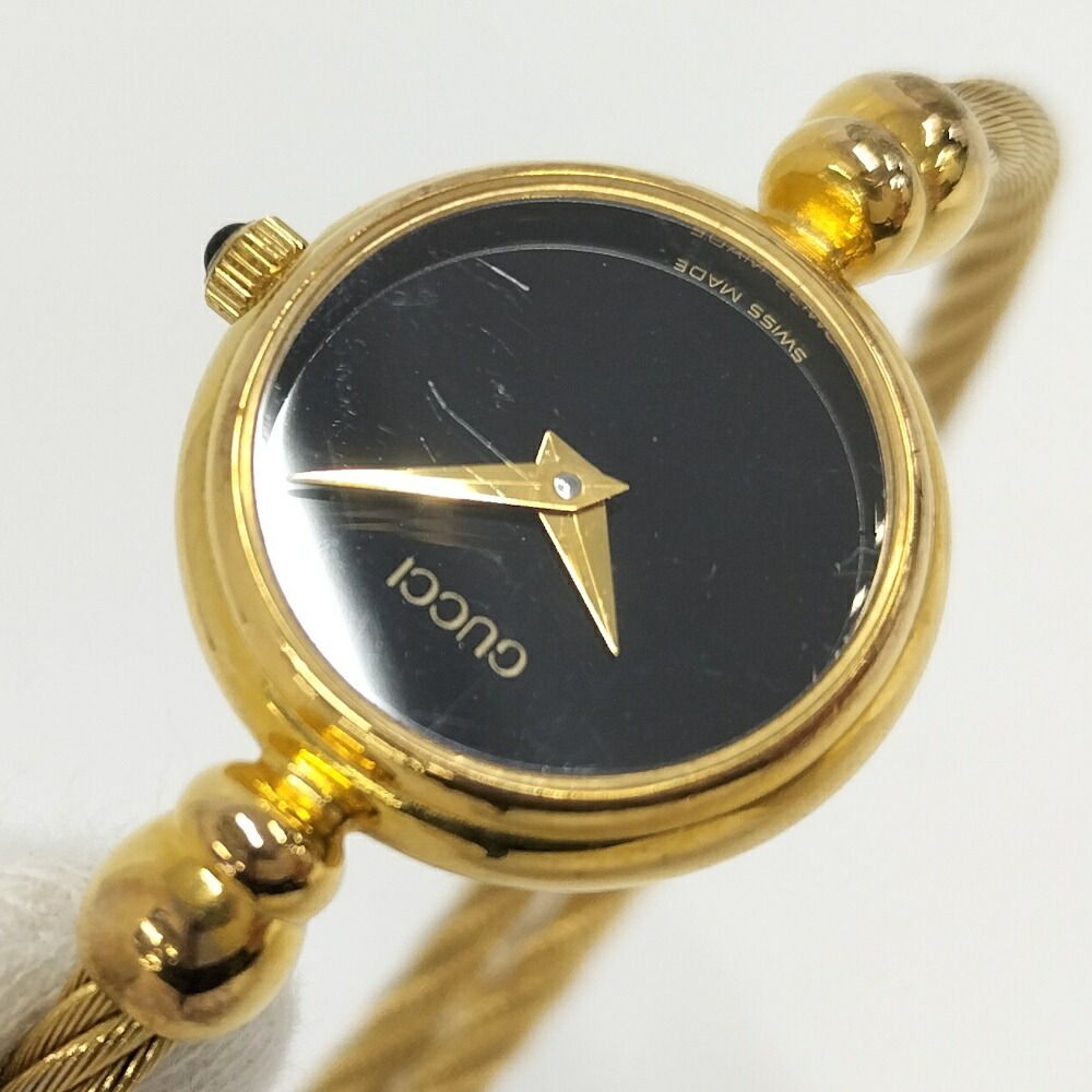 Gucci Bangle Watch SS Quartz Gold Plated Black Dial — view 7