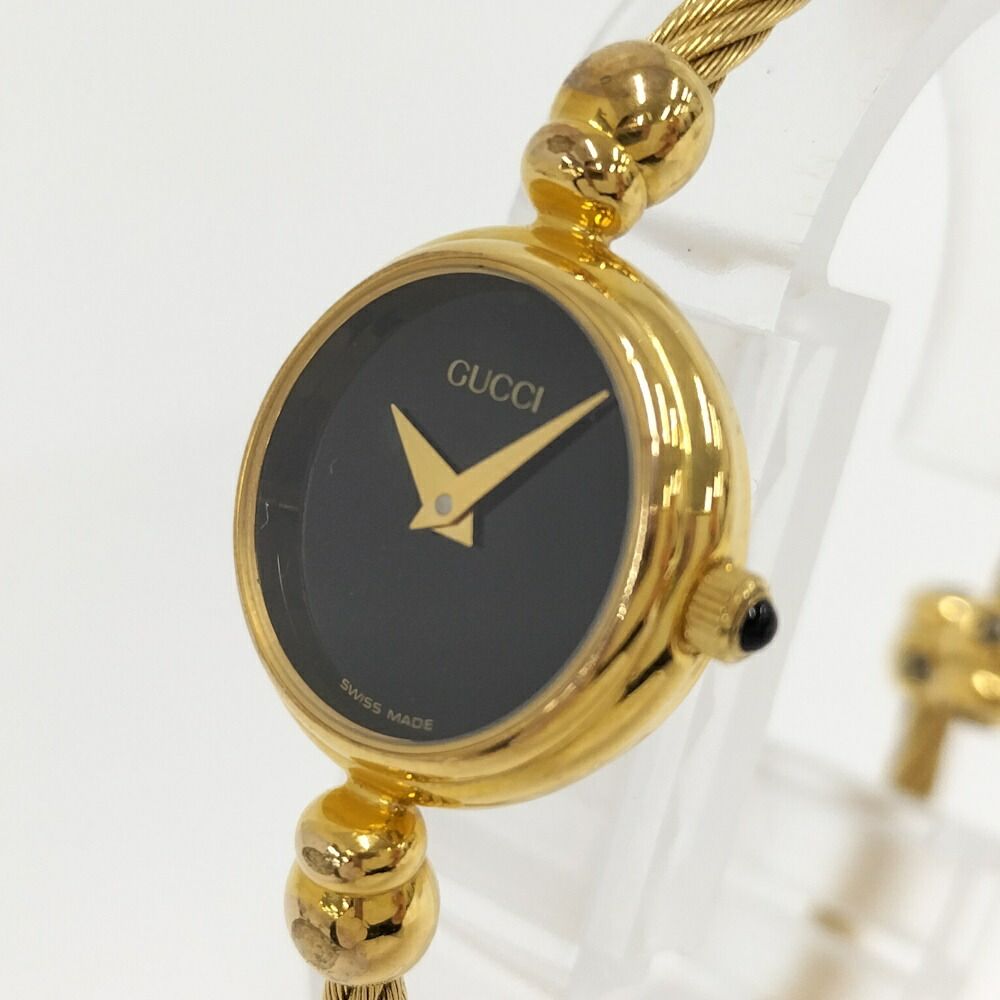 Gucci Bangle Watch SS Quartz Gold Plated Black Dial — view 3