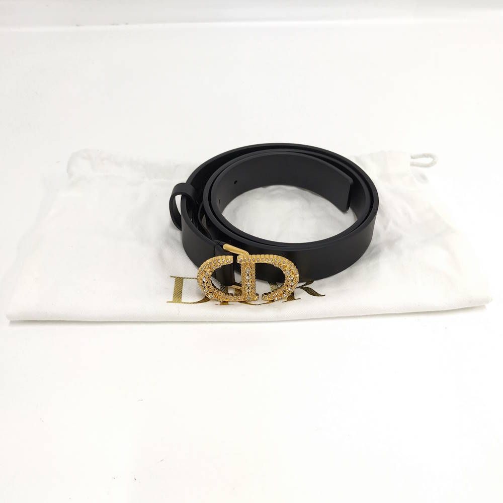 Dior Belt Logo Rhinestone Leather Black List 75 — view 9