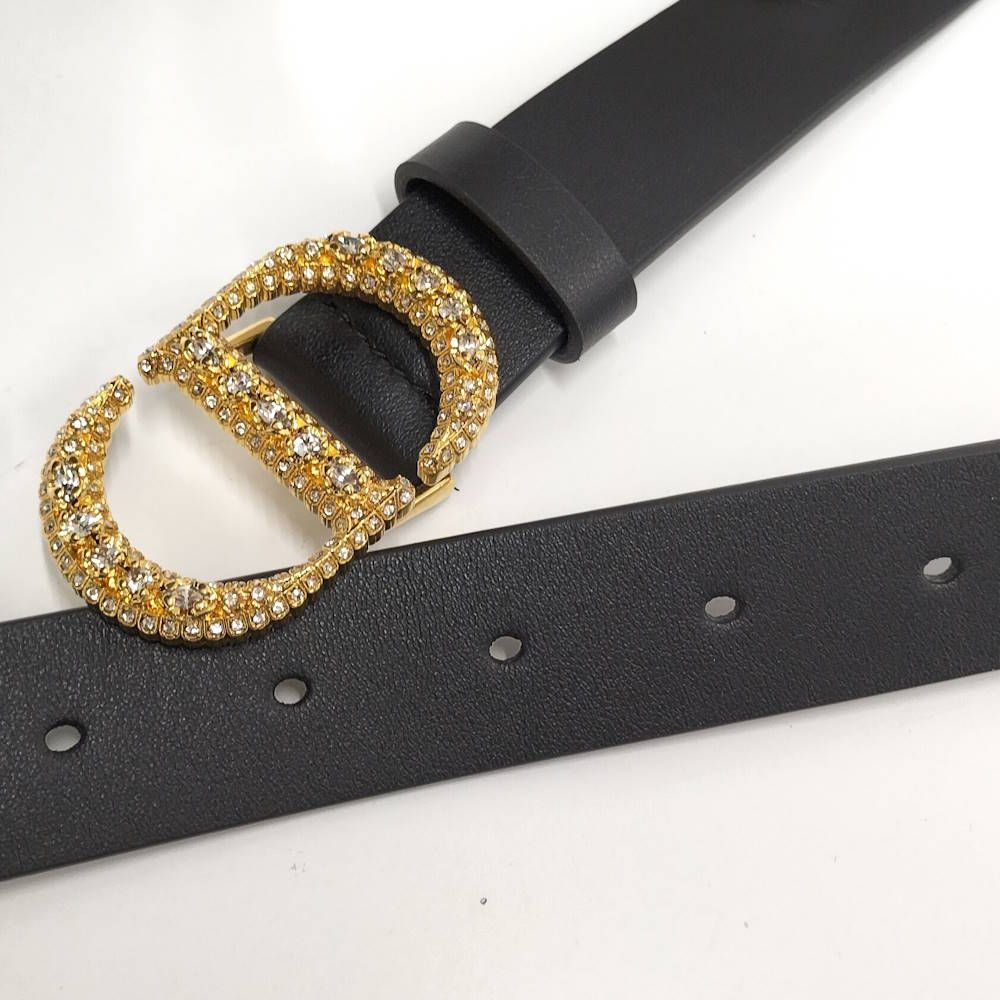 Dior Belt Logo Rhinestone Leather Black List 75 — view 6