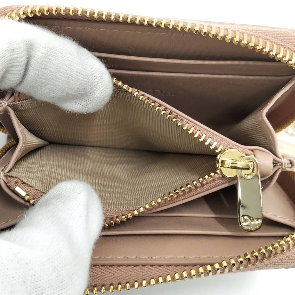 Dior Lady Mini Wallet Cannage Beige Pink — view 9