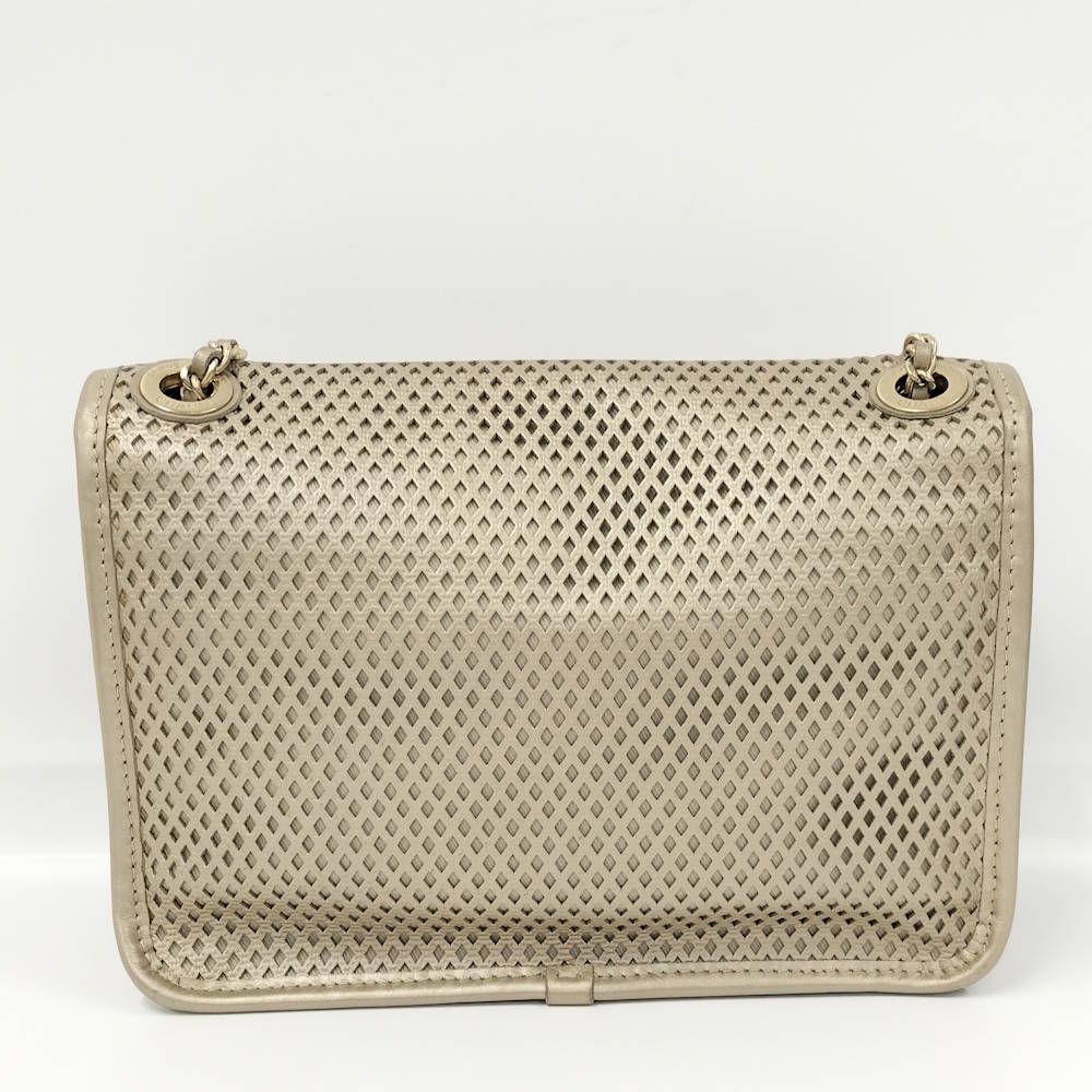 Chanel CC Logo Double Chain Shoulder Bag Leather Mesh Gold — view 2