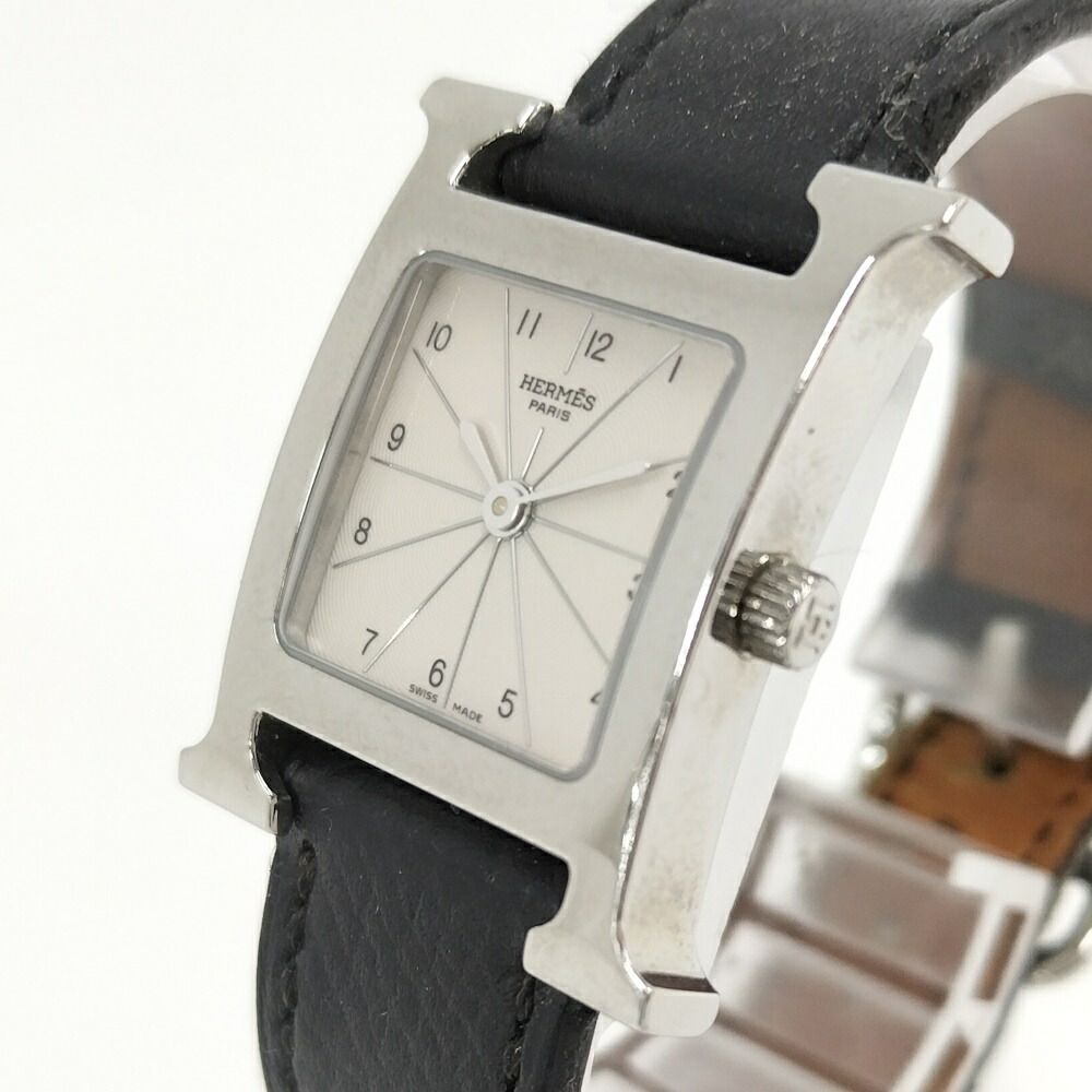 Hermes Watch Quartz SS Leather Silver Black Gray Dial — view 3