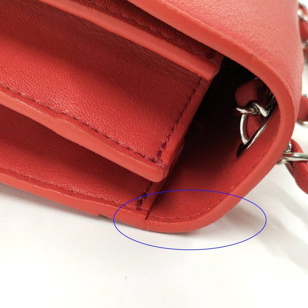 Chanel Chain Shoulder Bag CC Logo Quilted Leather Red — view 6