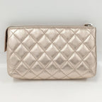 Chanel Quilted Cosmetic Pouch Metallic CC Logo Lambskin Pink — view 2