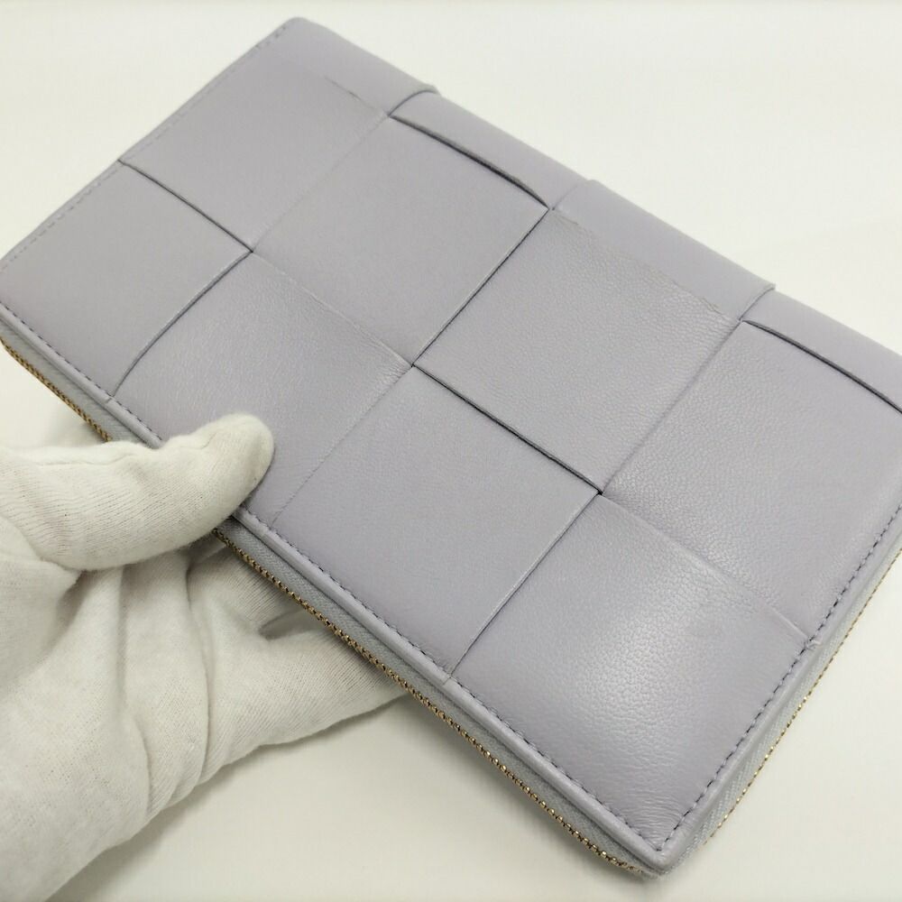 Bottega Veneta Zip Around Wallet Maxi Intrecciato Leather Purple — view 7