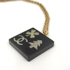 Chanel Necklace Square Plate CC Logo Black Gold Plated — view 4