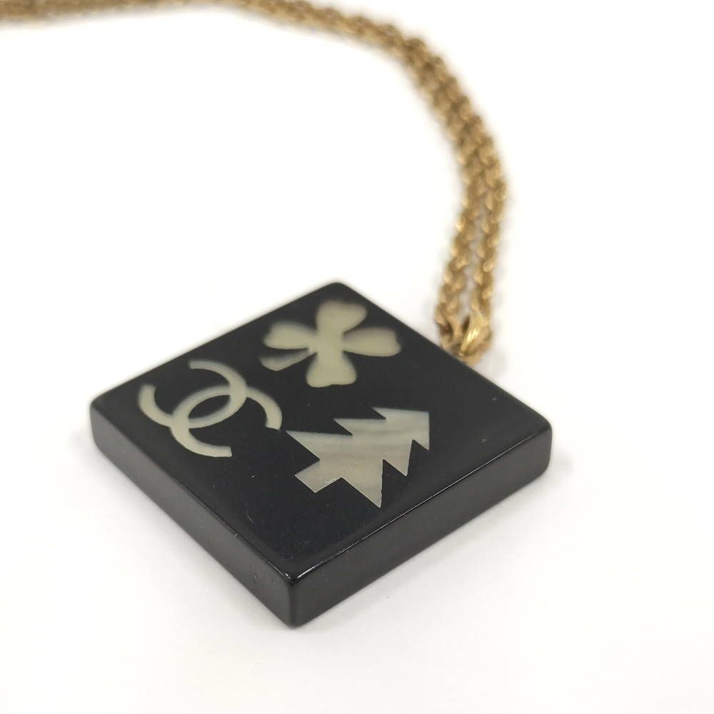 Chanel Necklace Square Plate CC Logo Black Gold Plated — view 4