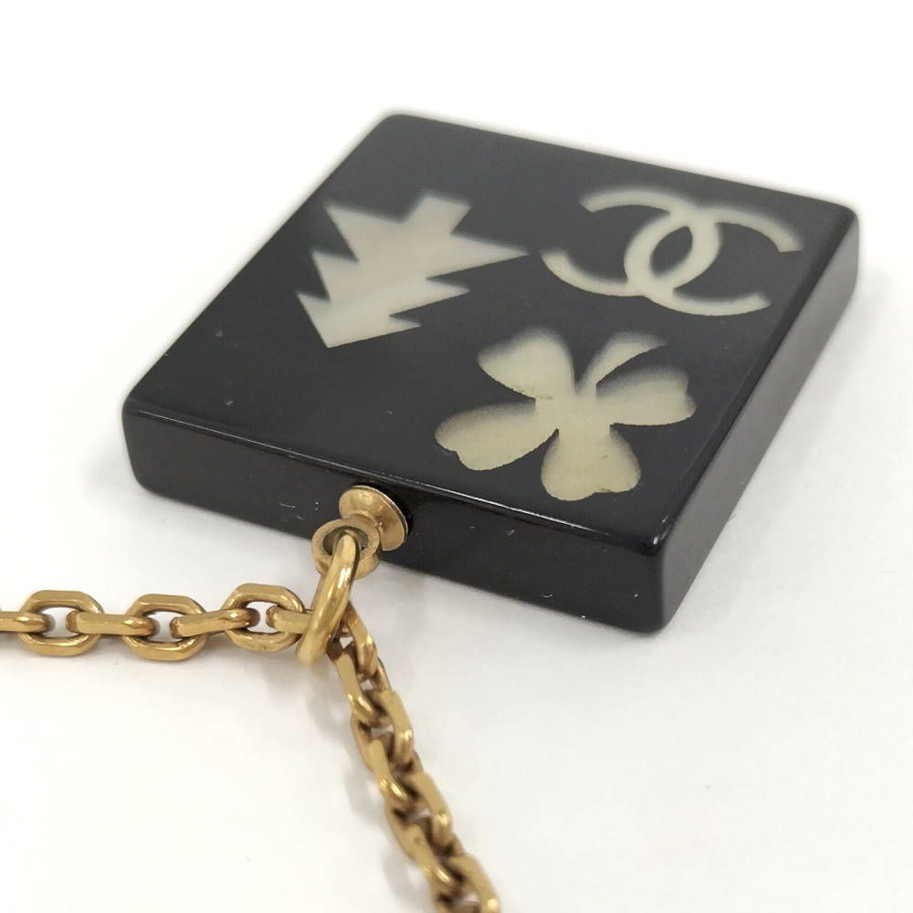 Chanel Necklace Square Plate CC Logo Black Gold Plated — view 5