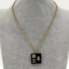 Chanel Necklace Square Plate CC Logo Black Gold Plated — view 8