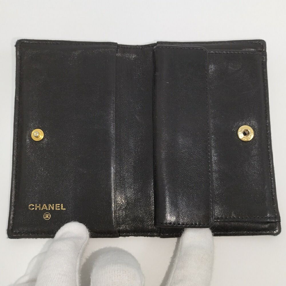 Chanel Coin Case Card Bicolor Satin Leather Black — view 2