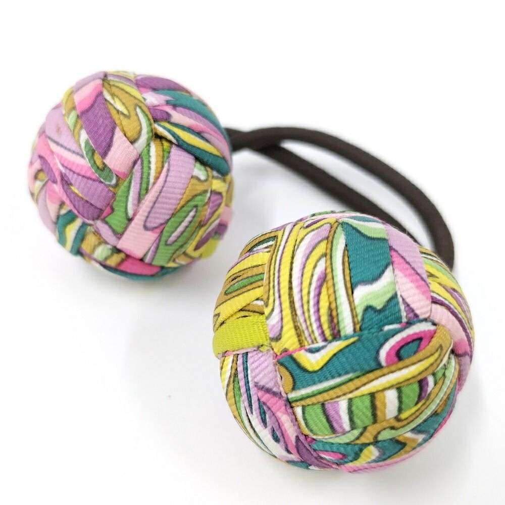 Hermes Hair Tie Scrunchie Pom Cloth Multicolor — view 2