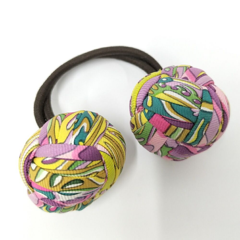 Hermes Hair Tie Scrunchie Pom Cloth Multicolor — view 5