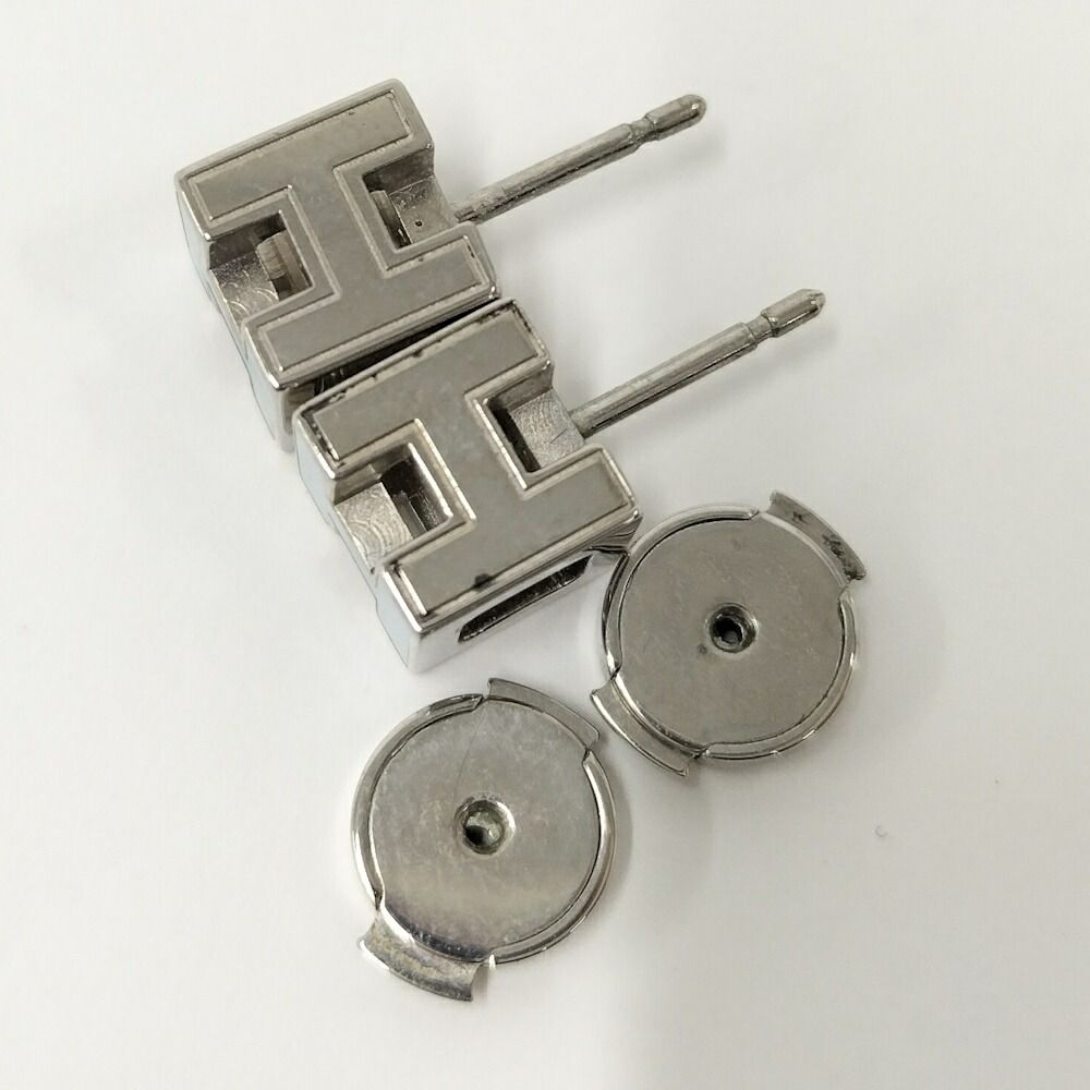 Hermes Cage Ash Cube Earrings H Logo Blue Silver Plated — view 4