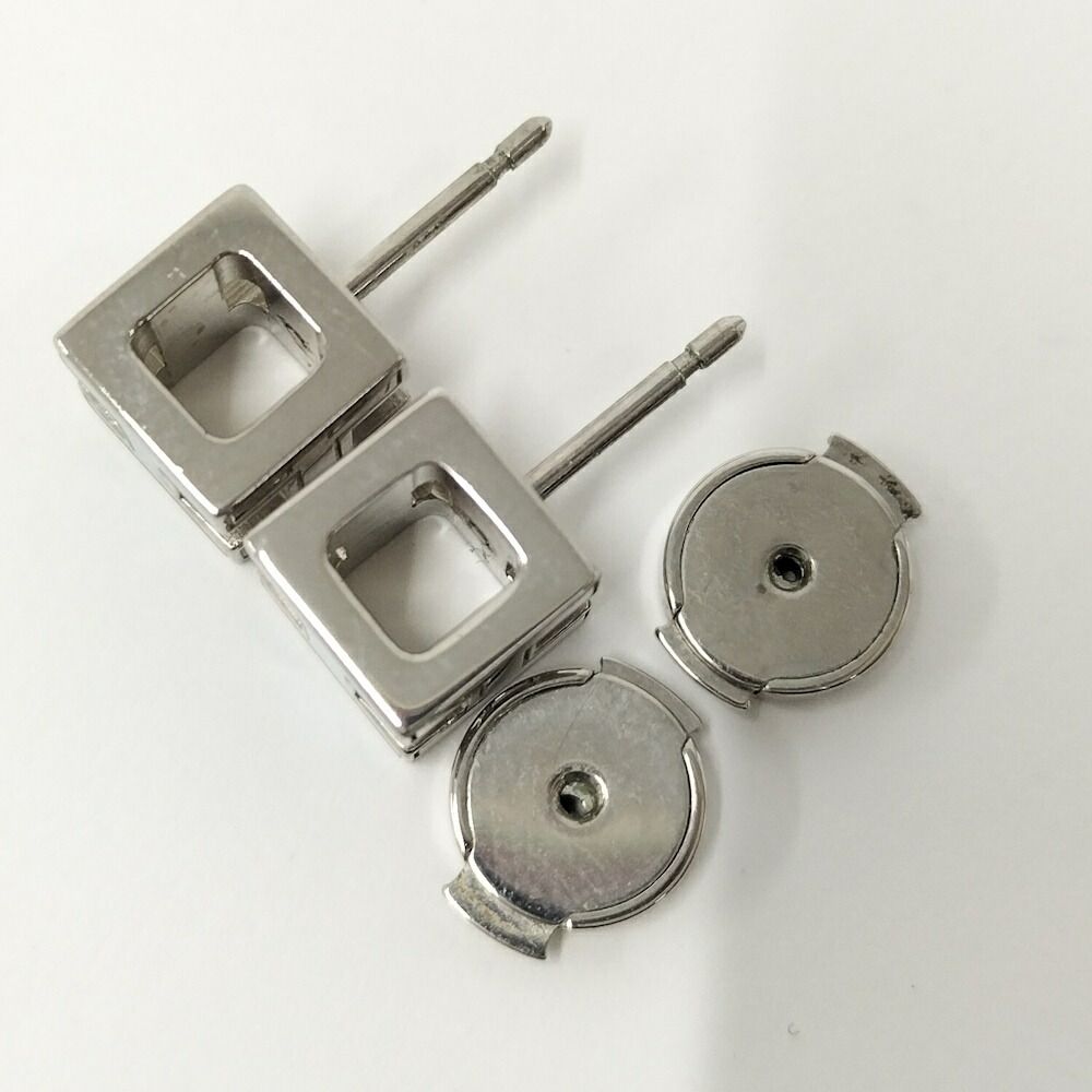Hermes Cage Ash Cube Earrings H Logo Blue Silver Plated — view 3