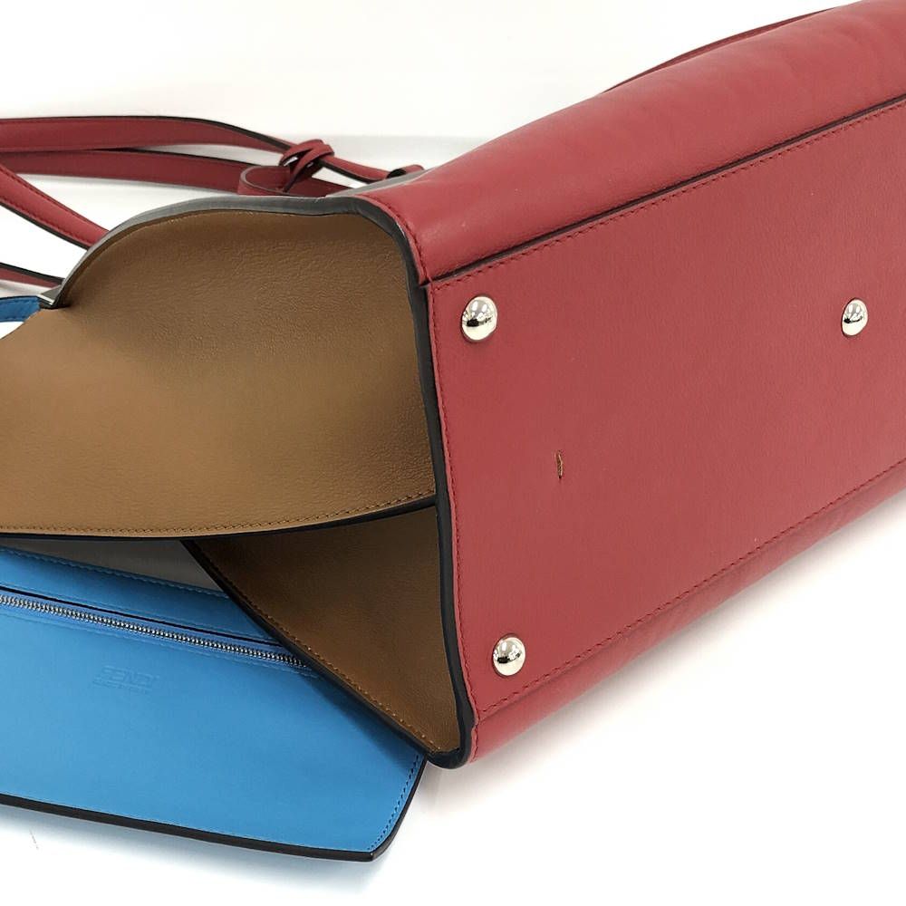 Fendi Troisages Handbag Leather Red Brown — view 4