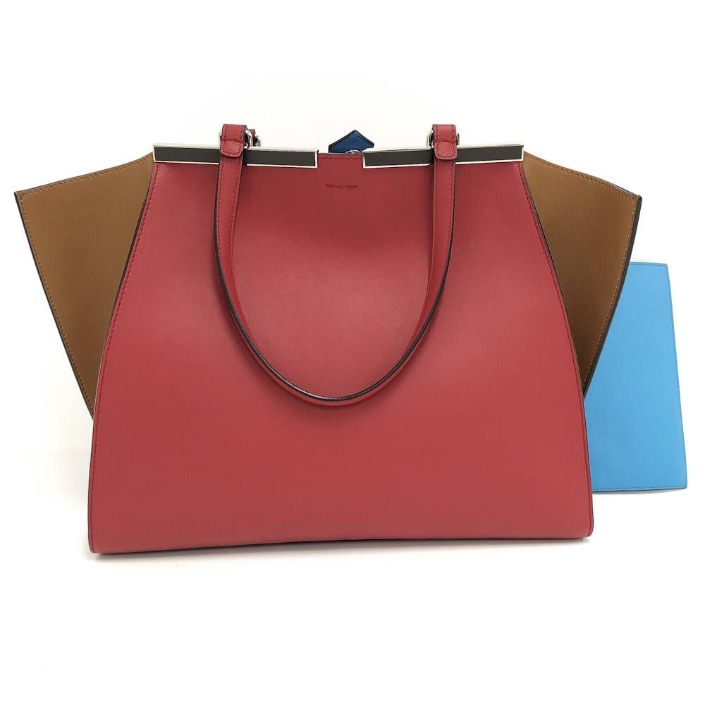 Fendi Troisages Handbag Leather Red Brown — view 2