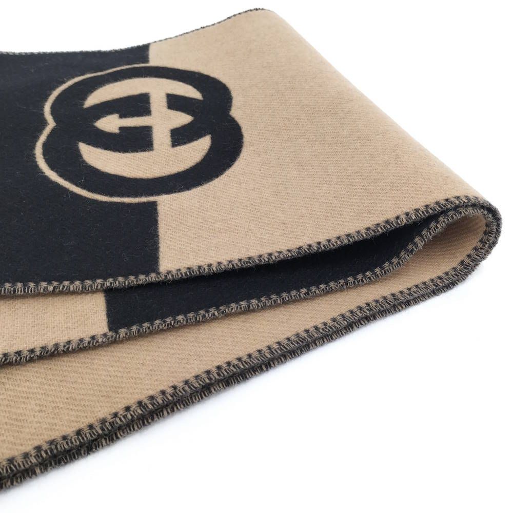 Gucci Scarf GG Pattern Cashmere Wool Brown Black — view 6