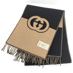 Gucci Scarf GG Pattern Cashmere Wool Brown Black — view 8