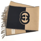 Gucci Scarf GG Pattern Cashmere Wool Brown Black — view 3
