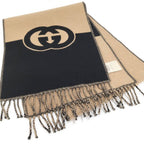 Gucci Scarf GG Pattern Cashmere Wool Brown Black — view 5