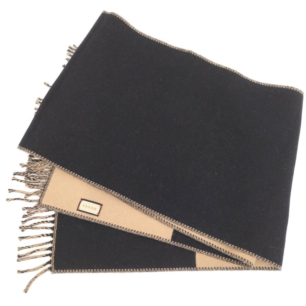 Gucci Scarf GG Pattern Cashmere Wool Brown Black — view 9