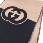 Gucci Scarf GG Pattern Cashmere Wool Brown Black — view 7