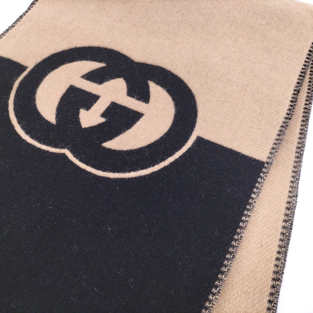 Gucci Scarf GG Pattern Cashmere Wool Brown Black — view 7