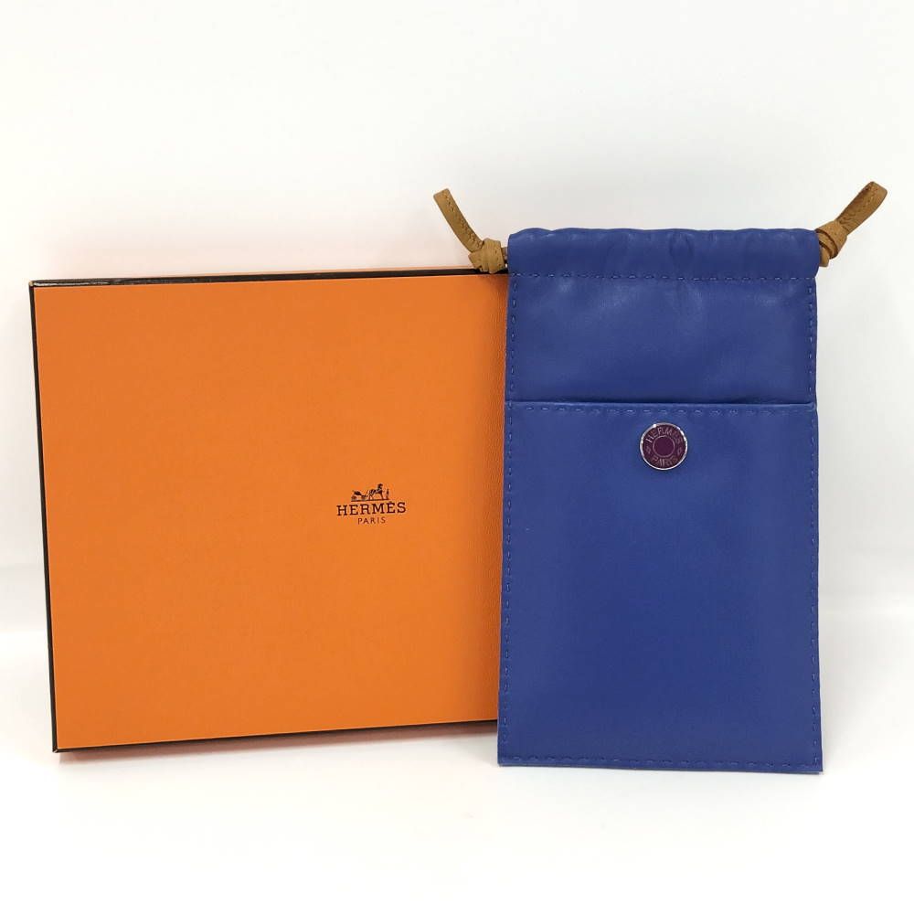 Hermes Pillow Case Pouch Leather Blue — view 9