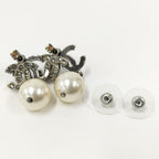 Chanel CC Logo Rhinestone Earrings Plated Silver — view 6