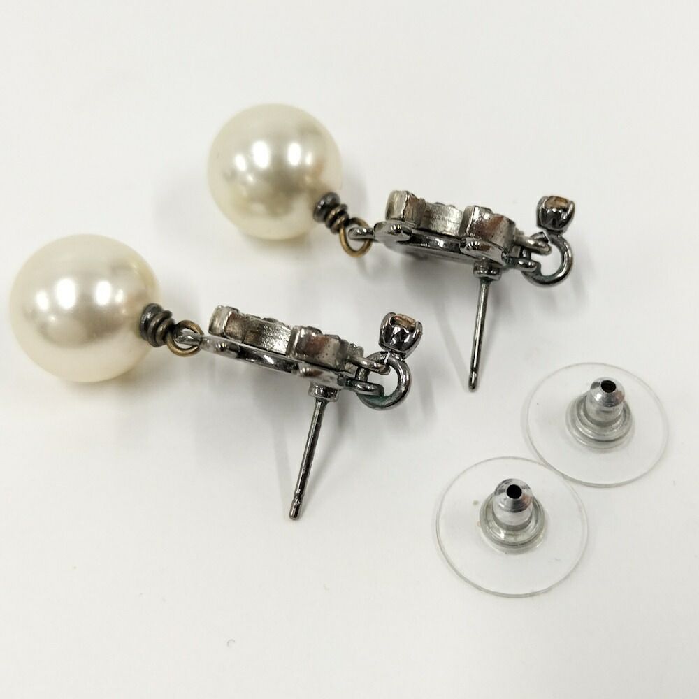 Chanel CC Logo Rhinestone Earrings Plated Silver — view 4