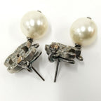 Chanel CC Logo Rhinestone Earrings Plated Silver — view 7